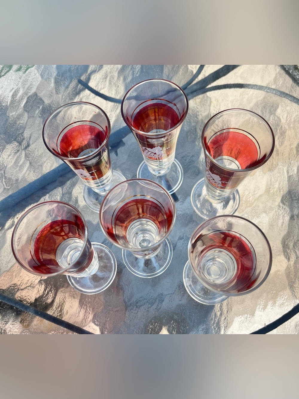 Vintage Italian Lubiana Apertif Cordial Glass w/Grapes Cranberry Gold SET OF 6 - Picture 3 of 6